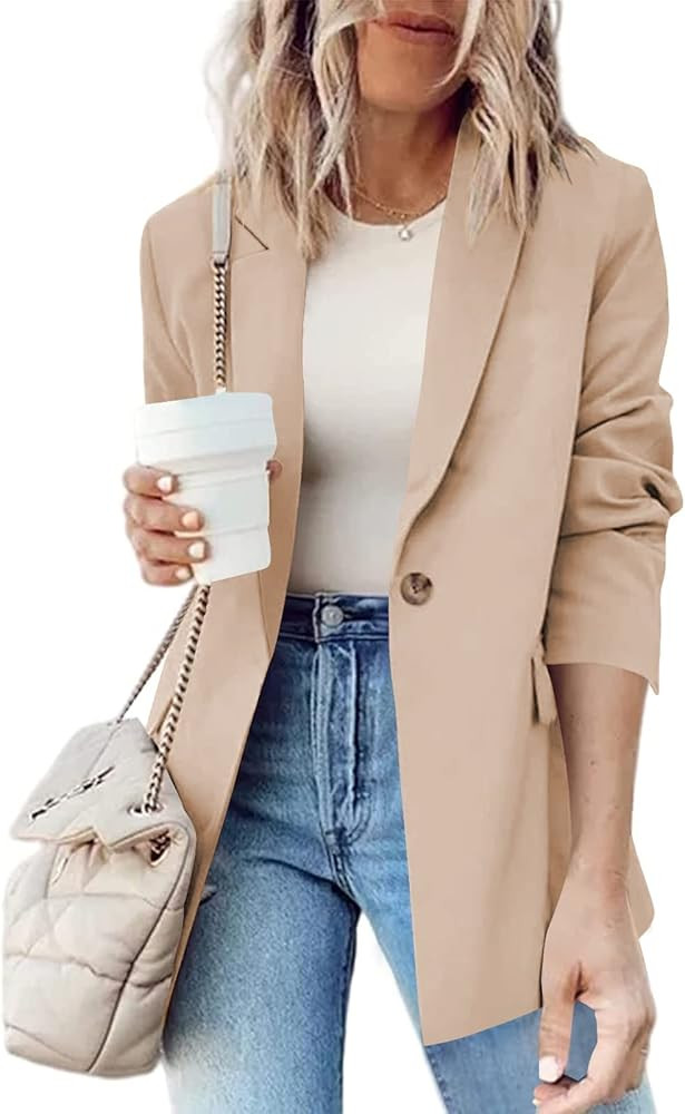 Women Casual Blazer Jackets Long Sleeve Open Front Lapel Collar Work Office Blazers with Pockets | Amazon (US)