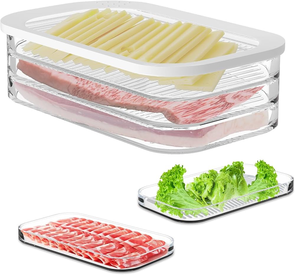 Lunch Meat Container for Refrigerator, 3 Layers Deli Meat Container for Fridge, Stackable Cold Cu... | Amazon (US)