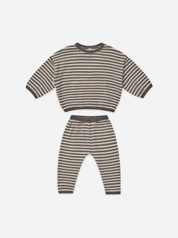 waffle top + pant set | charcoal stripe | Quincy Mae