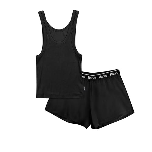 Hanes Women's Originals Loungewear Set, Comfywear Rib Crop Tank and Sleep Shorts, 2-Piece Set | Amazon (US)