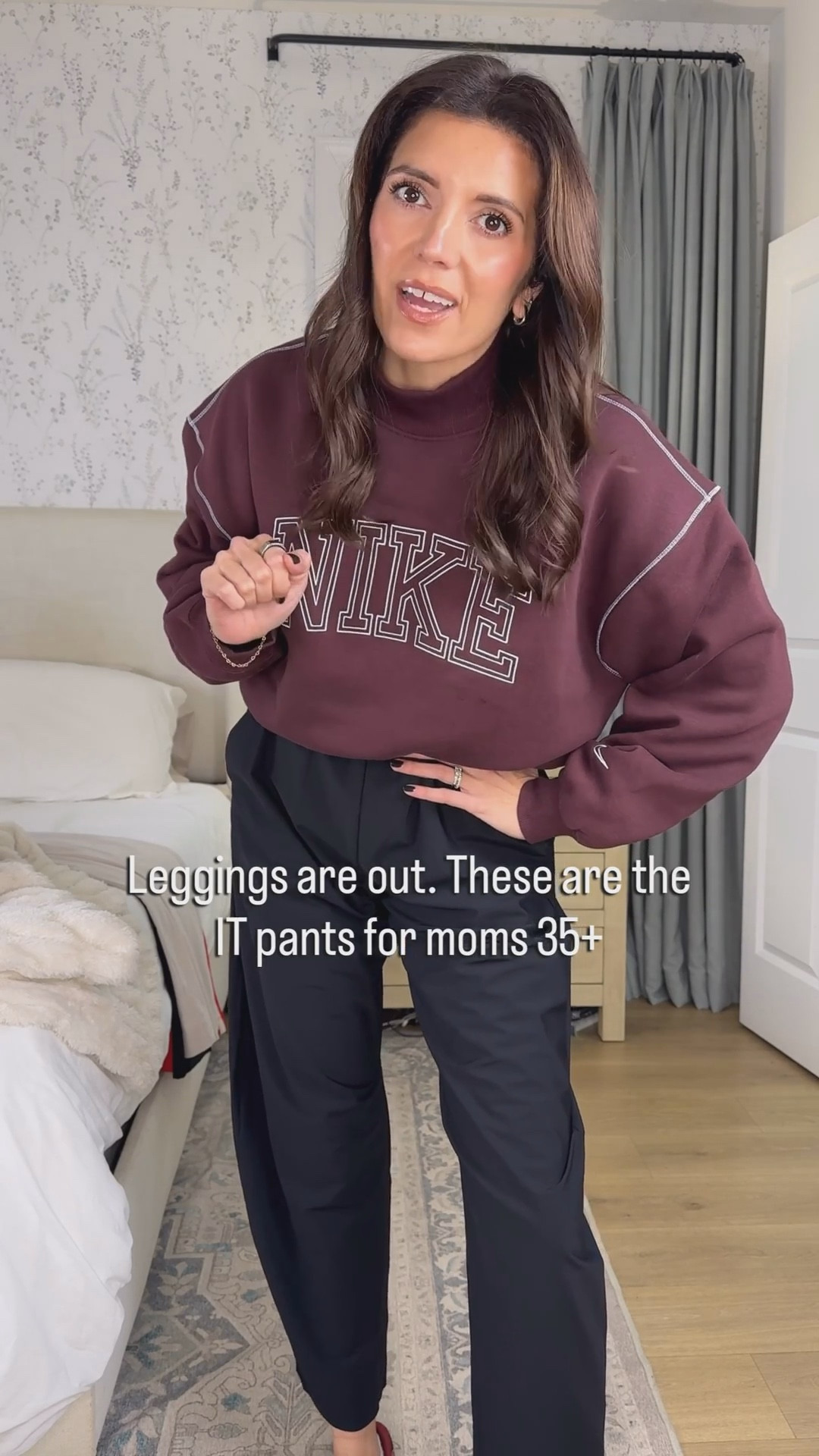 Cool mom pants for winter! In barrel pants size small tall, small Nike sweatshirt. Red sweatpants in an XS tall length, small cream sweater. In tan pants size small, small vest, medium long sleeve. In trousers, small tall, small cardigan. Old navy pants all on sale!  

#LTKTall #LTKSaleAlert #LTKOver40