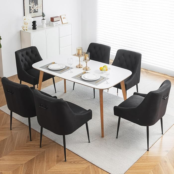 LONXIU Modern Dining Chairs Set of 6, Mid Century Kitchen Dining Chairs with 5.12” Cushions and... | Amazon (US)