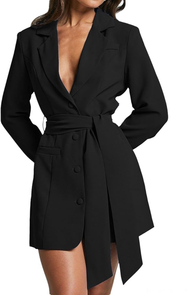 Melliflo Women Belted Blazer Set Formal Work Office Blazers Trench Coat Long Sleeve Double Breast... | Amazon (US)