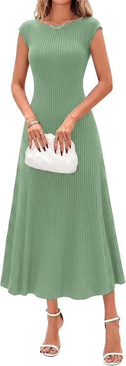 BTFBM Womens Summer Dresses 2026 Asymmetrical Neck Short Sleeve Pleated Knit Spring Sweater Midi ... | Amazon (US)