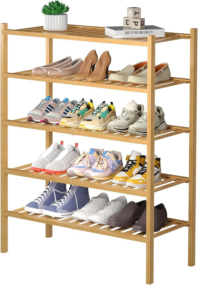 5 Tier Bamboo Shoe Rack for Closet Free Standing Wood Shoe Shelf for Entryway Small Space Stackab... | Amazon (US)