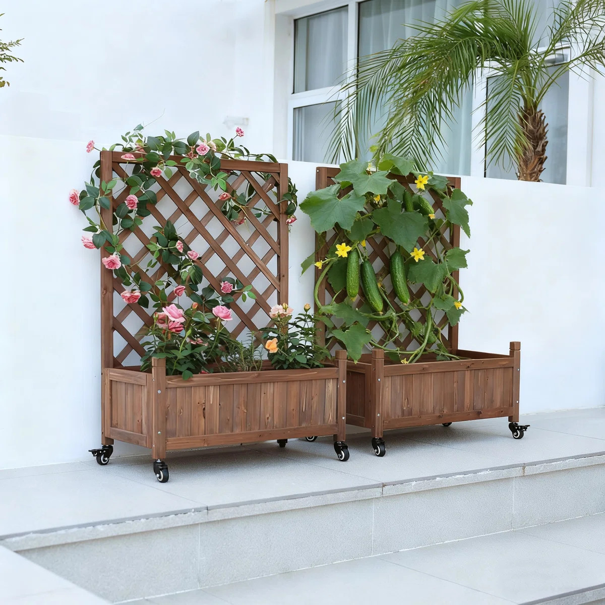 Tinatin 37" H 2-Piece Mobile Outdoor Raised Garden Bed with Trellis | Wayfair North America