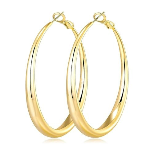 18K Gold Hoop Earrings for Women, Gold Plated Earrings Lightweight Chunky Hoops Jewelry 925 Sterling Large（CY） | Amazon (US)