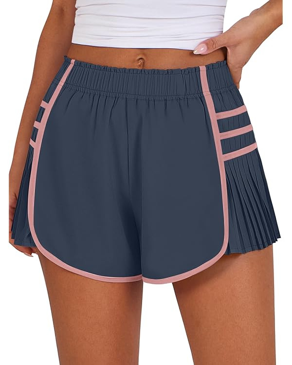 Caracilia Women Running Shorts Flowy Pleated Athletic Shorts Summer High Waisted Tennis Sporty Wo... | Amazon (US)