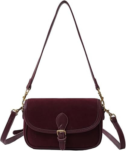 TYATVS Brown Suede Bag for Women Burgundy Suede Purse Fall Wine Purse Trendy Small Crossbody Bag Satchel Purse (Burgundy) | Amazon (US)