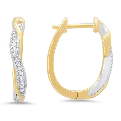 Sterling Silver Two-Tone CZ Swirl Hoop Earrings | Target