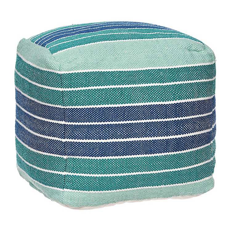 Baja Blue Stripes Outdoor Pouf | Kirkland's Home