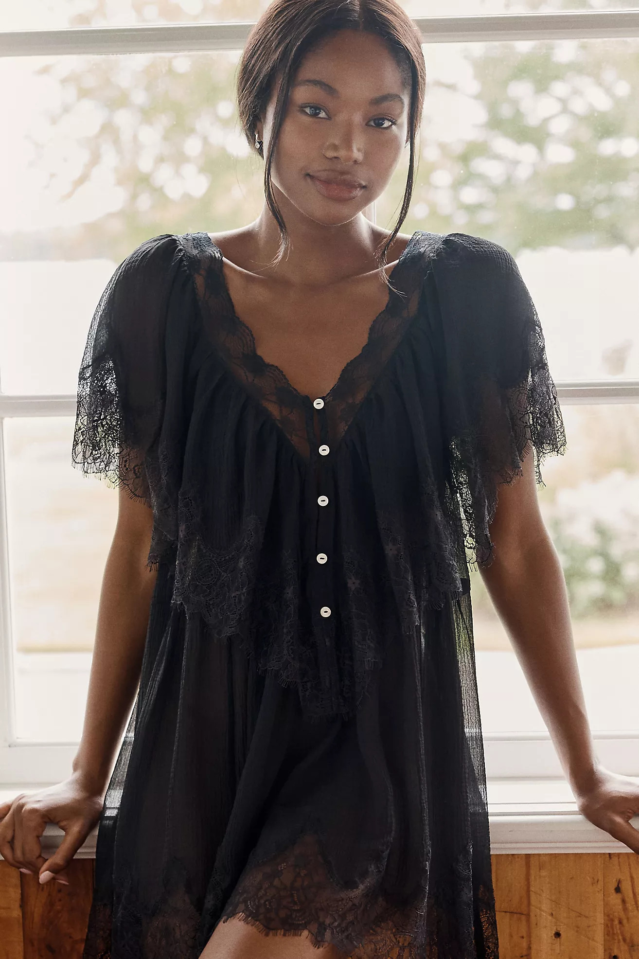 LyreBird Chiffon Lace-Trim Mini Dress | Anthropologie (US)
