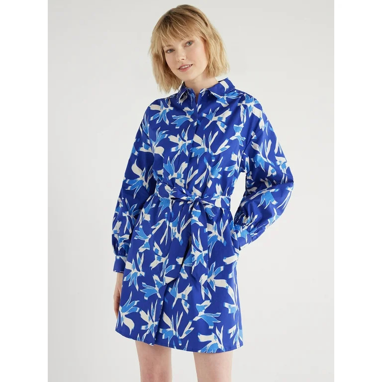 Scoop Women's Balloon Sleeve Poplin Shirtdress with Pockets, Sizes XS-XXL - Walmart.com | Walmart (US)