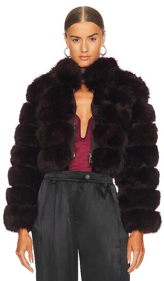 x REVOLVE Faux Fox Fur Jacket in Burgundy | Revolve Clothing (Global)