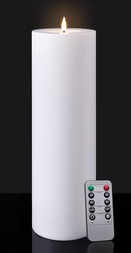 Large Flameless LED Candle Outdoor: 12" x 4" Battery Operated Pillar Candle Flickering with Timer... | Amazon (US)