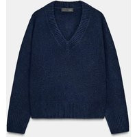 Zara - Soft Knit V-Neck Sweater - Women - Navy Blue - Women | Zara US