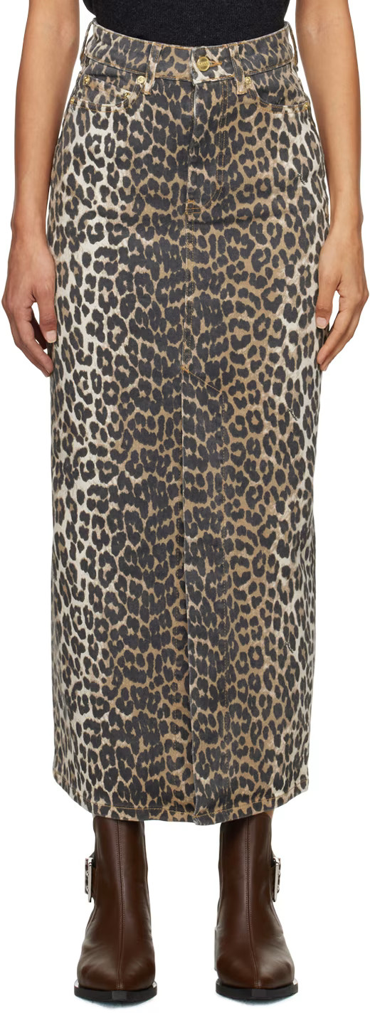 Black & Brown Slit Denim Maxi Skirt | SSENSE