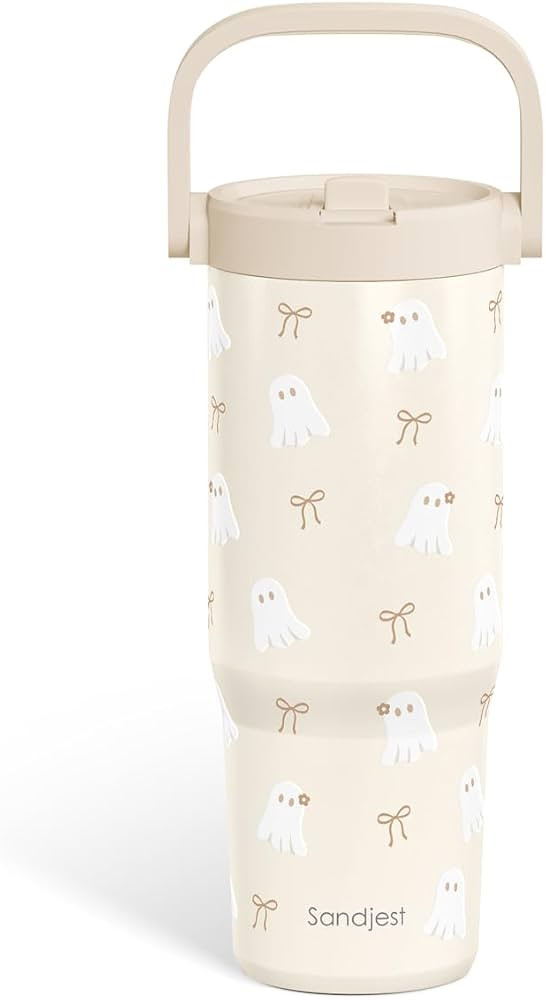 Boo Halloween Stainless Steel Tumbler with Carry Handle 30 Ounce Straw Lid Double Wall Vacuum Ins... | Amazon (US)