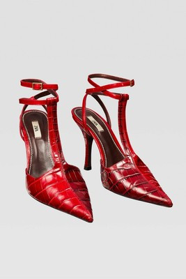 ZARA NEW FW19 CAMPAIGN SNAKESKIN PRINT LEATHER HEELED SHOES RED REF. 5810/001 | eBay US