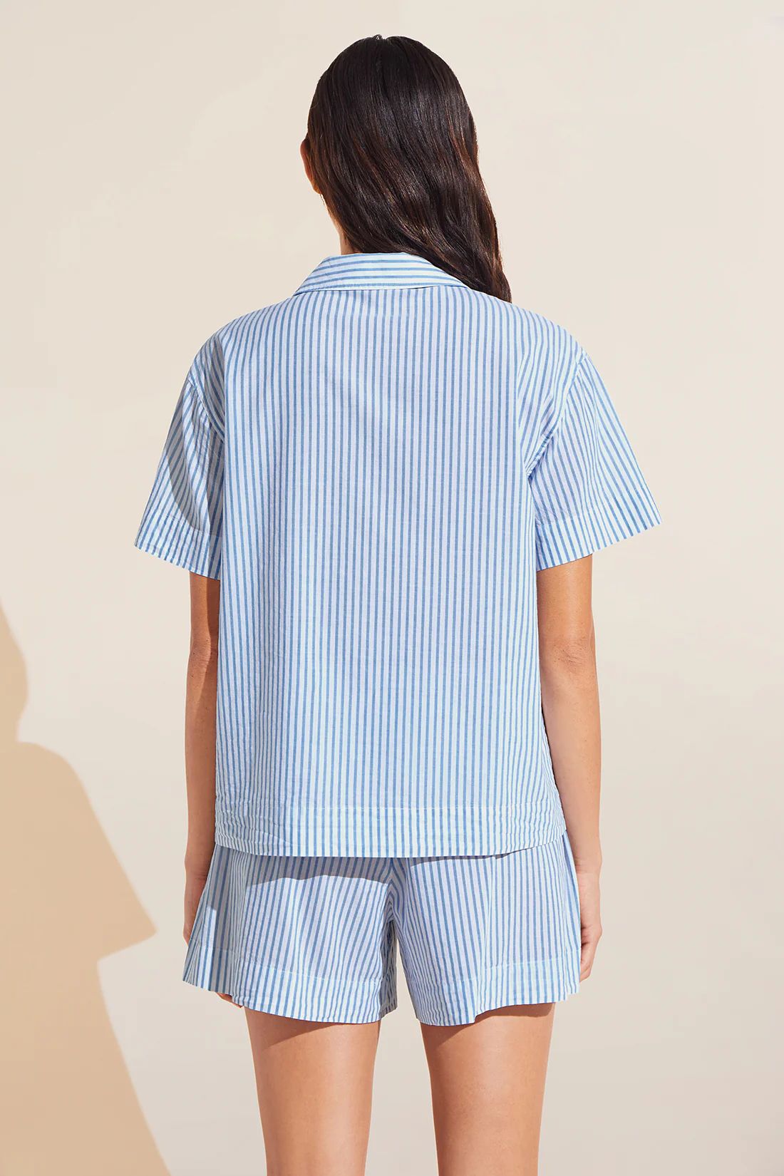 Organic Sandwashed Cotton Printed Short PJ Set - Nautico Stripe Azure | Eberjey