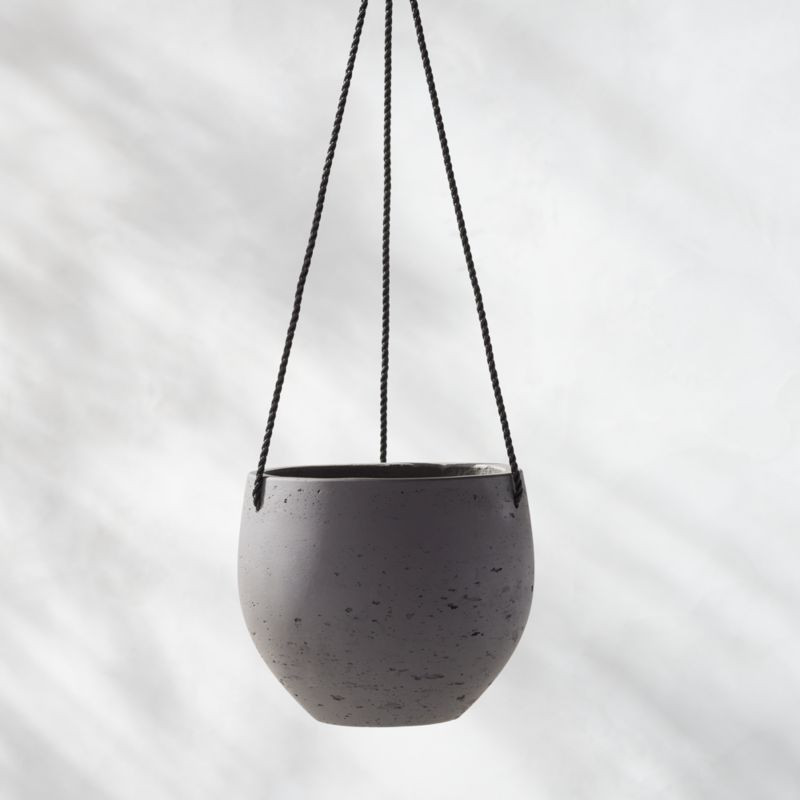 Seminyak Modern Black Cement Outdoor Hanging Planter Large + Reviews | CB2 | CB2