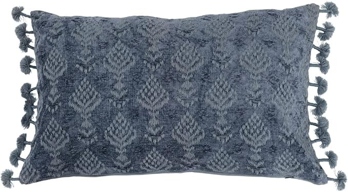 Creative Co-Op Cotton Chenille Lumbar Embroidery and Tassels Pillow, 1 Count (Pack of 1), Blue | Amazon (US)
