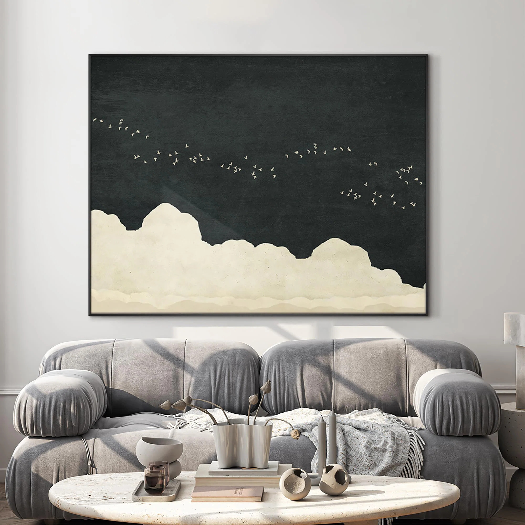 Minimalist Dark Sky Birds in Flight Art Illustrations Extra Large Framed Wall Art Print Decor (Fr... | Wayfair North America