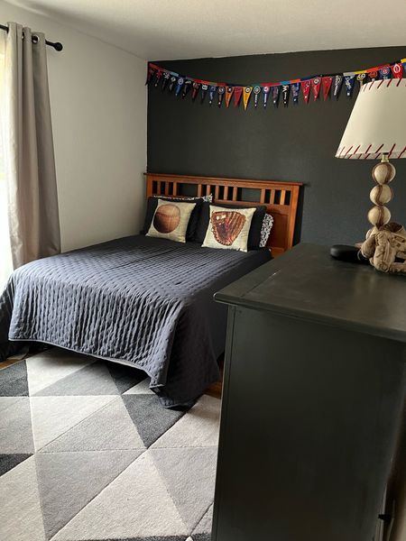 Baseball Room Reveal Part 1! Took some mini pennants and glued them to a wide ribbon to create the wall piece. 

#LTKkids #LTKhome