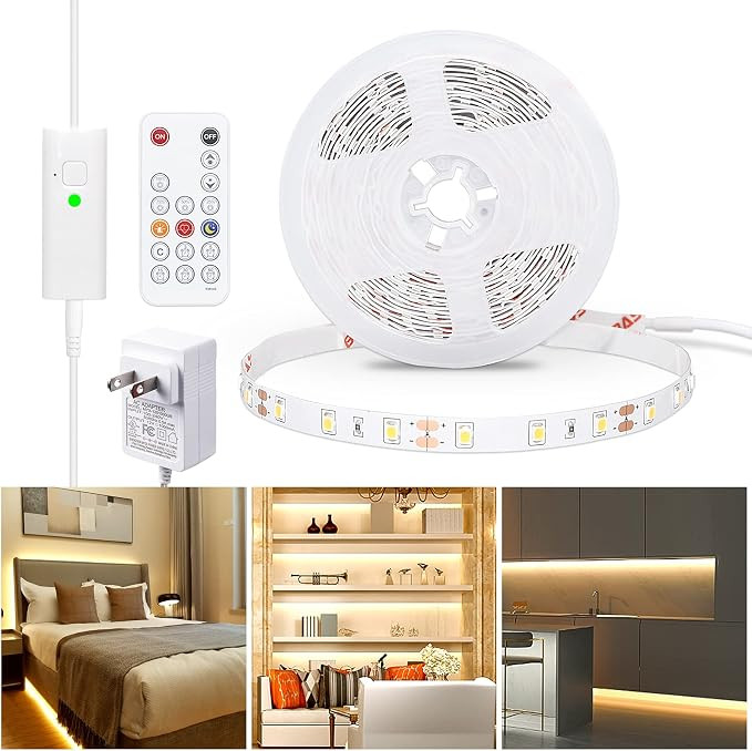 WOBANE Warm White LED Strip, Dimmable LED Light Strips with RF Remote and ETL Listed Adapter, 16.... | Amazon (US)