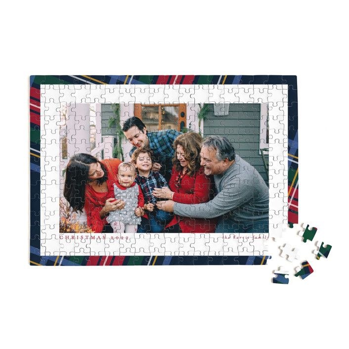 "Plaid Framed" - Customizable 252 Piece Custom Puzzle in Blue by Lea Delaveris. | Minted