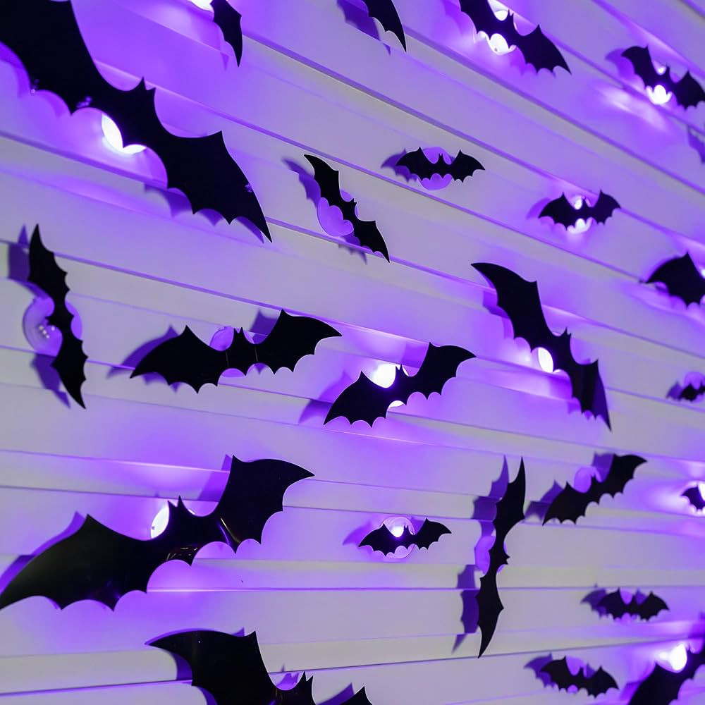 Dazzle Bright 36 Pcs LED Halloween 3D Bats Decorations Wall Stickers, 4 Different Size Removable ... | Amazon (US)