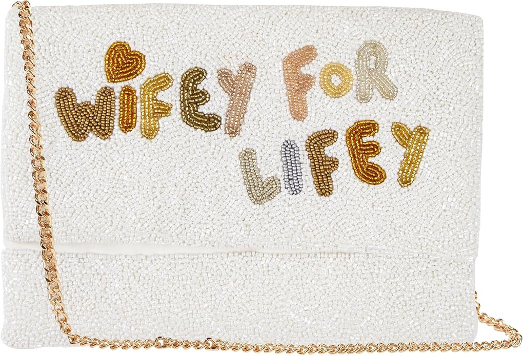 Pretty Robes WIFEY FOR LIFEY Bridal Clutch Purse for Wedding Day Beaded Clutch Purse for Bachelor... | Amazon (US)
