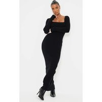 Black Square Neck Knitted Maxi Dress | PrettyLittleThing US