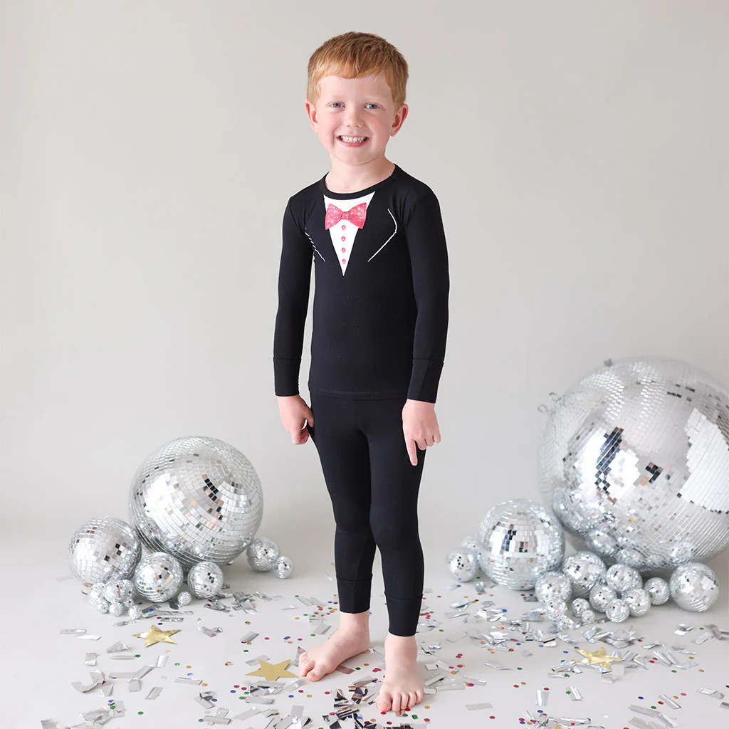 Tux Black Long Sleeve Toddler Pajamas | New Year's Tuxedo | Posh Peanut