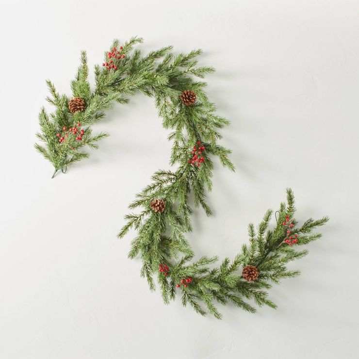 6' Pine with Winterberries & Pinecones Seasonal Faux Garland Green/Red/Brown - Hearth & Hand™ w... | Target