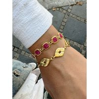 Fuchsia Beaded Bracelet, Geometric Beads Bracelet Stainless Steel Chains, Dainty Gift For Her, Made in Greece | Etsy (US)