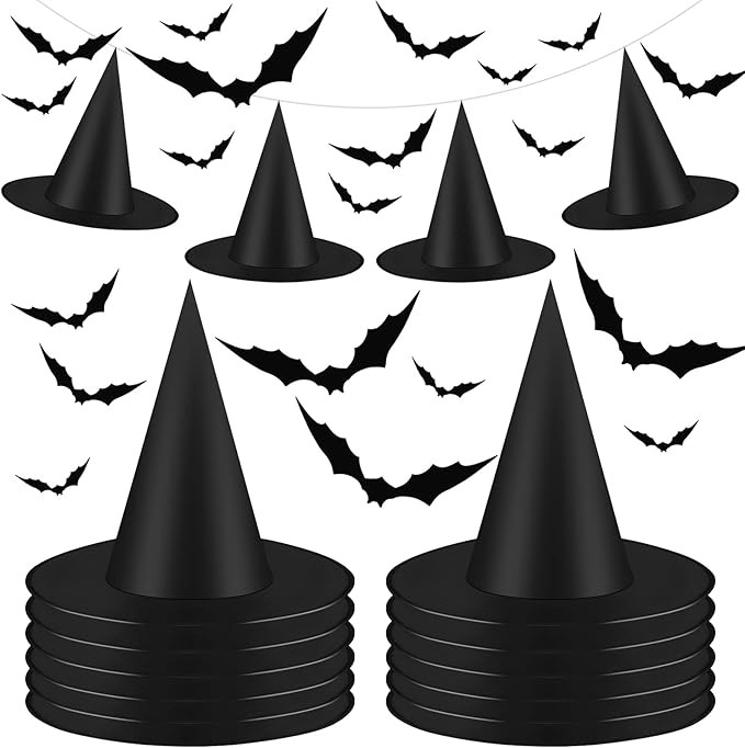 ELCOHO 12 Pieces Halloween Black Witch Hats Halloween Costume Witch Accessories Caps Fancy 32 Pie... | Amazon (US)