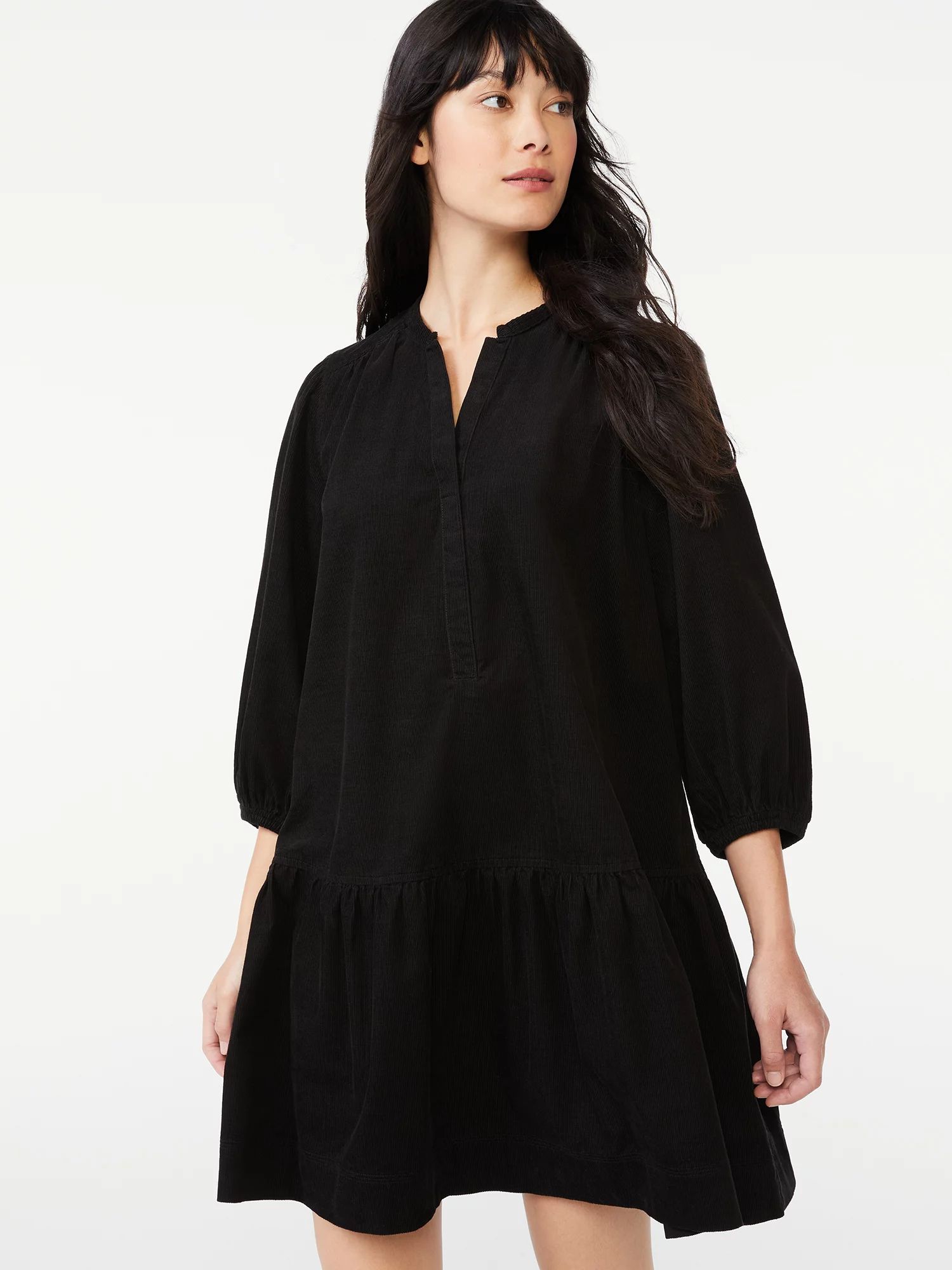 Free Assembly Women's Cotton Swing Dress with ¾ Puff Sleeves | Walmart (US)