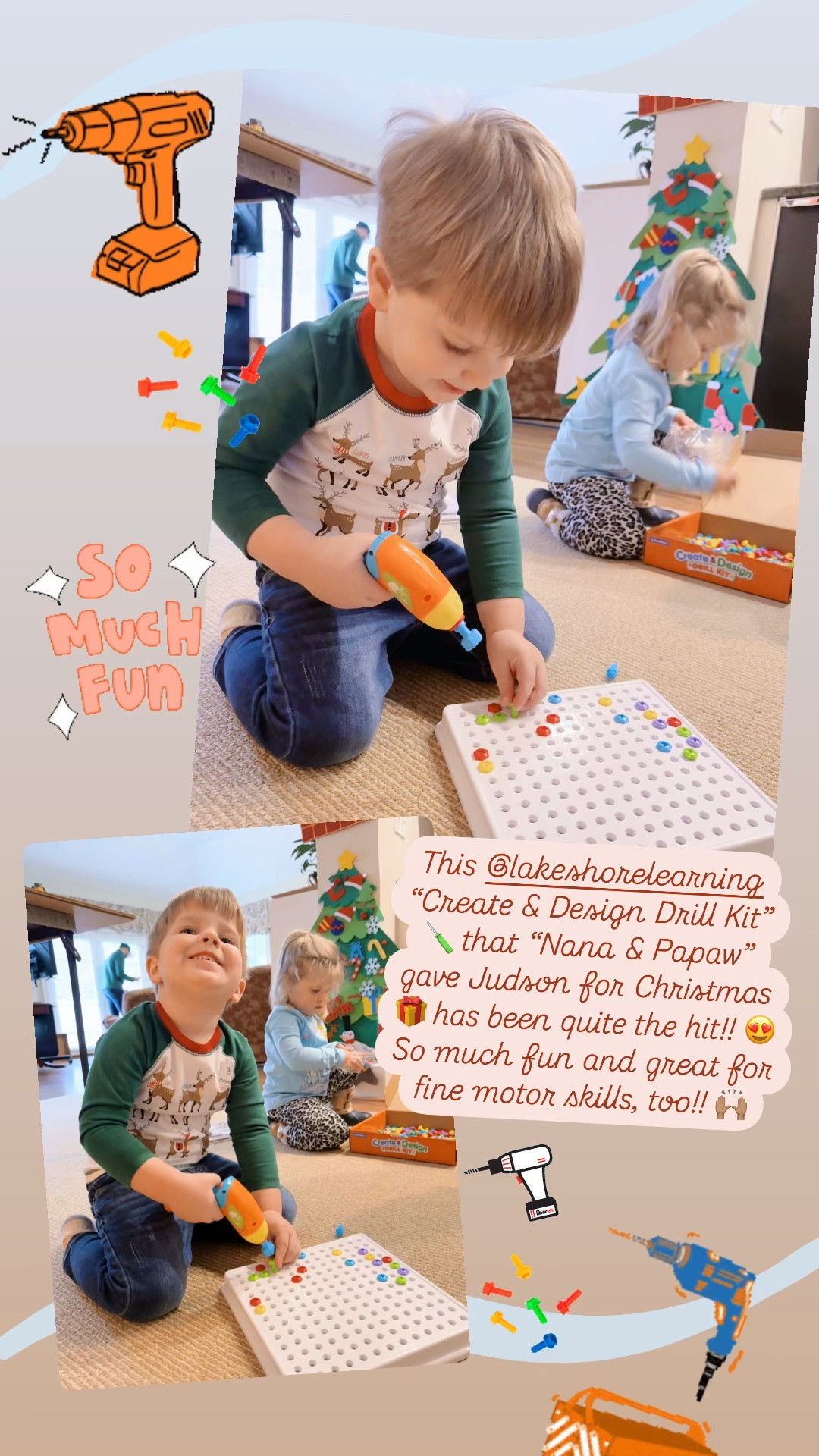 This @lakeshore “Create & Design Drill Kit” 🪛 that “Nana & Papaw” gave Judson for Christmas 🎁 has been quite the hit!! 😍 So much fun and great for fine motor skills, too!! 🙌🏽

#LTKKids #LTKFamily #LTKBaby