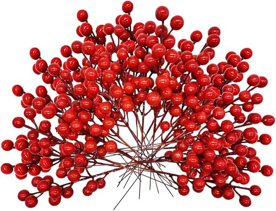 30 Pack 8.5 Inch Artificial Holly Berries Christmas Red Berry Picks,Craft Berry Stems for Christm... | Amazon (US)