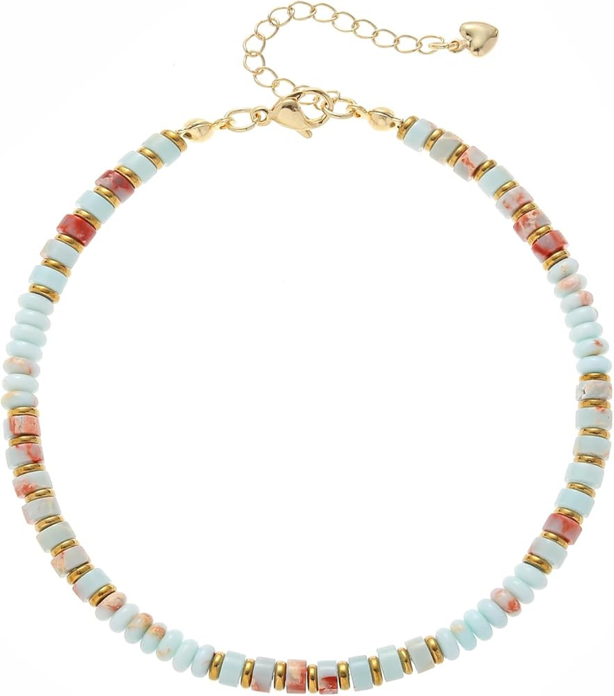 XIJIN Natural Stone Beaded Anklets for Women Handmade Beach Boho Turquoise Beads Ankle Bracelet J... | Amazon (US)