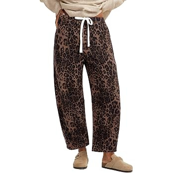 GRAPENT Barrel Jeans for Women Trendy High Waisted Pull On Wide Leg Cropped Leopard Cheetah Print... | Amazon (US)