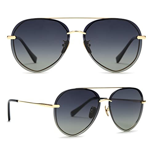 DIFF Lenox Gold + Black Grey Gradient, Designer Oversized Aviator Sunglasses for Women UV400 Polarized | Amazon (US)