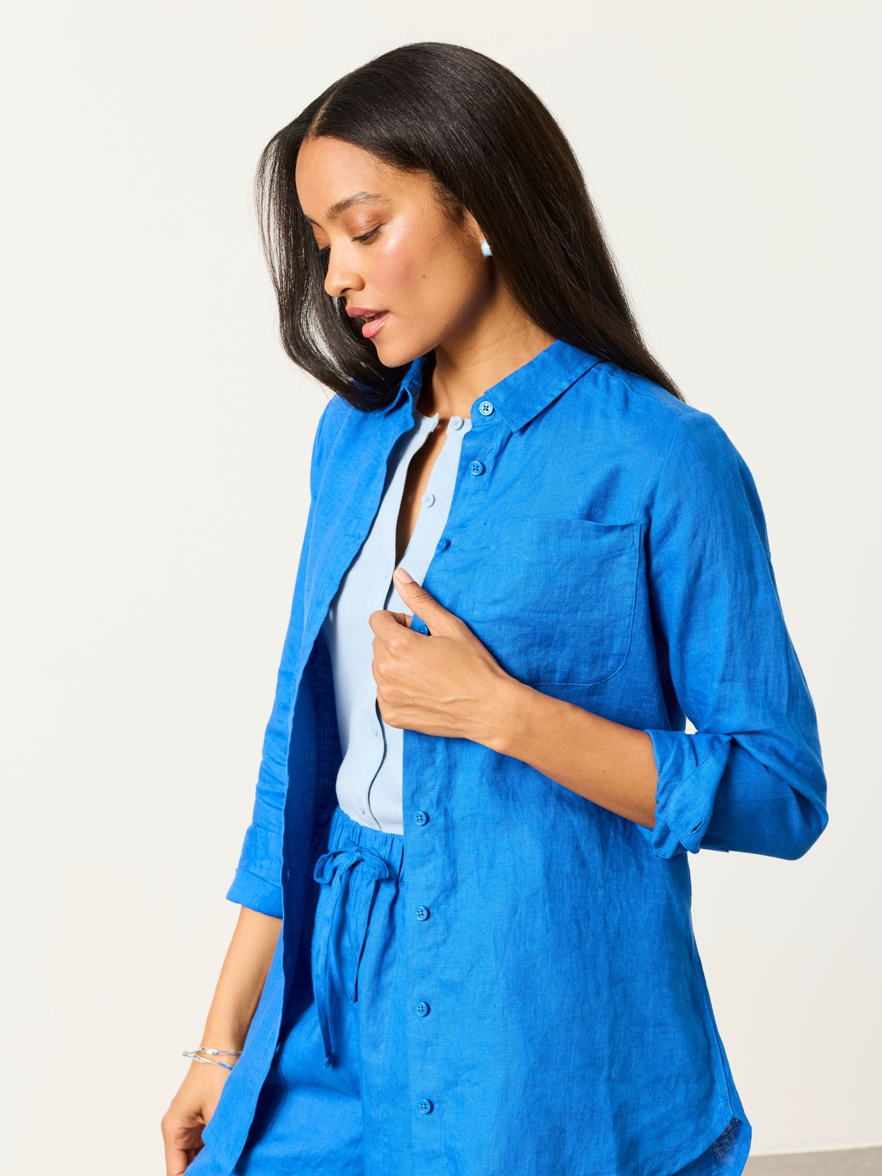 Olivia Cobalt Blue Regular Linen Shirt | Fat Face