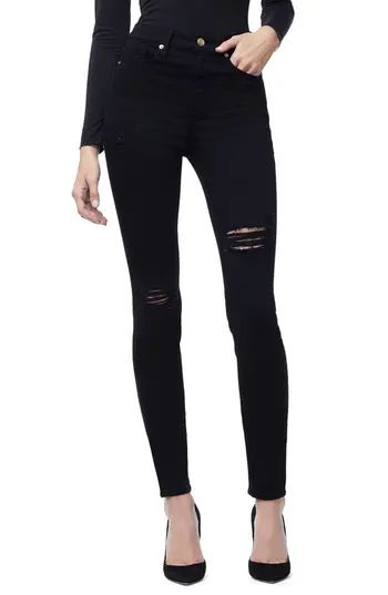 Women's Good American Good Waist Side Slit Skinny Jeans, Size 14 - Black | Nordstrom