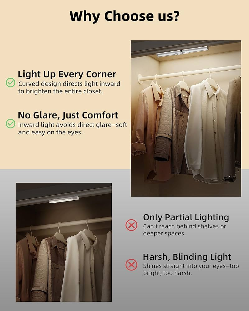 EZVALO 13inch Motion Sensor Closet Lights, 2 Pack Rechargeable LED Lights with Rotatable Sensor, ... | Amazon (US)