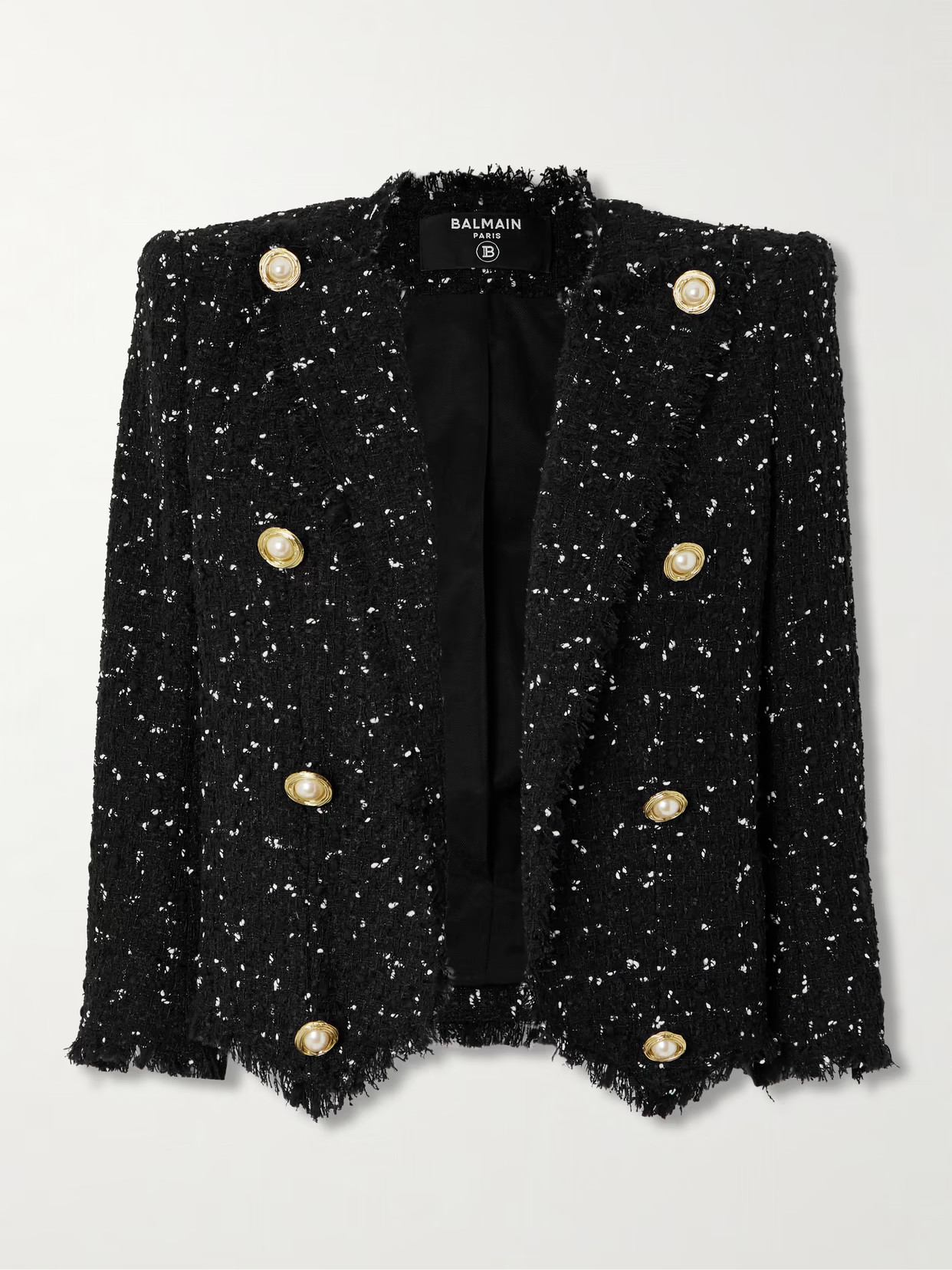Balmain - Spencer Frayed Polka-dot Sequin-embellished Tweed Blazer - Black | NET-A-PORTER (US)