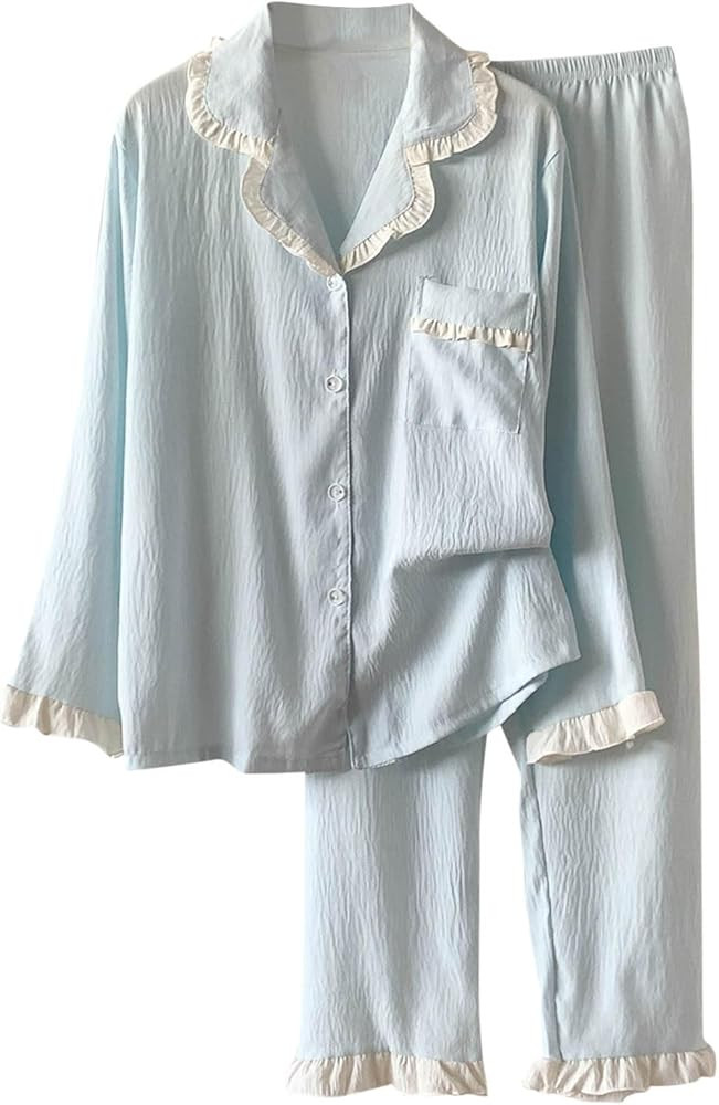 Pajamas for Women 2 Piece Cotton PJs Set Long Sleeve Button Down Comfy Tops and Pants Fall Clothe... | Amazon (US)