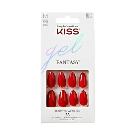 KISS Gel Fantasy Color Press on Nails, Centuries, Red, Medium Almond, 28 Count | Walmart (US)