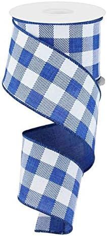 Plaid Check Wired Edge Ribbon - 10 Yards (Royal Blue, White, 2.5 Inches) | Amazon (US)